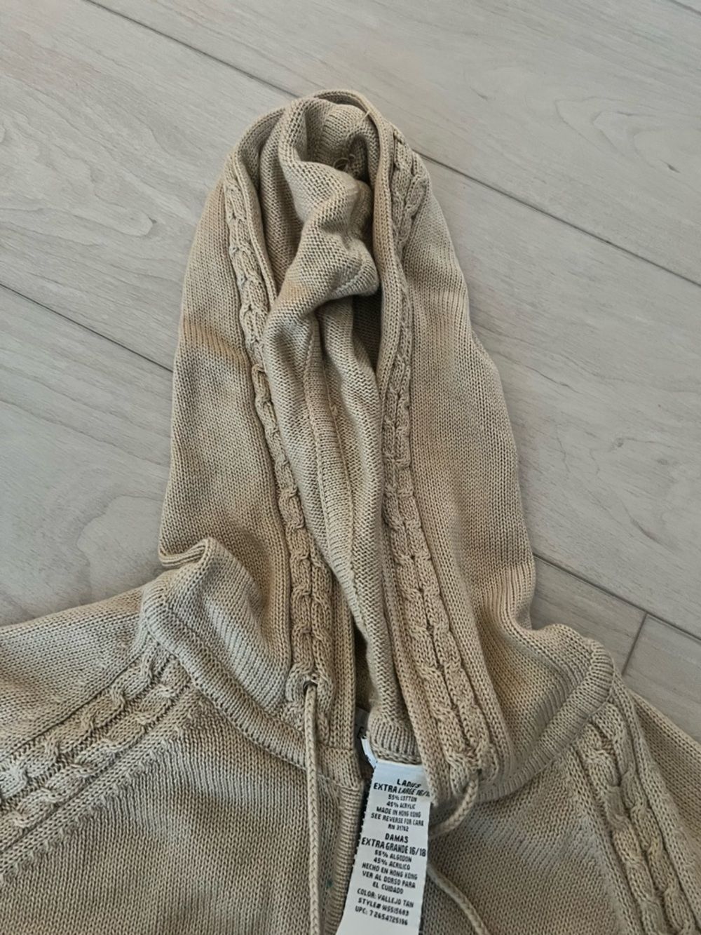 White Stag Beige Hoodie with Cable Knit Detail - Picture 4 of 9